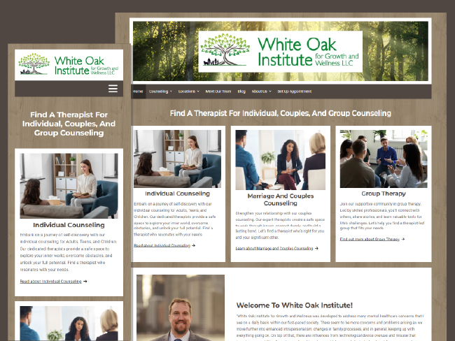 mental health and therapy website for white oak institute
