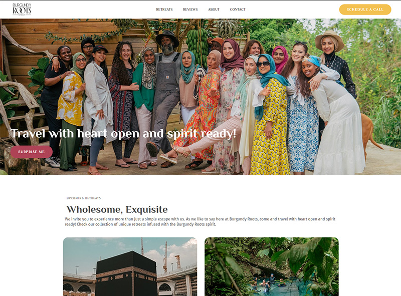 travel website design for burgundy roots