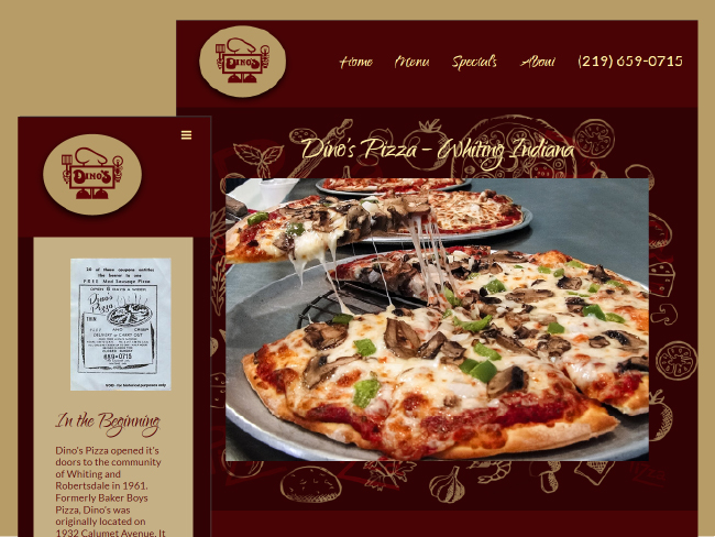 restaurant website design for dinos pizza whiting in
