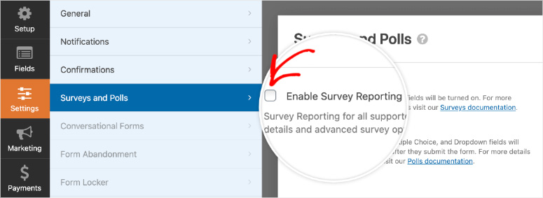 wpforms enable survey reporting