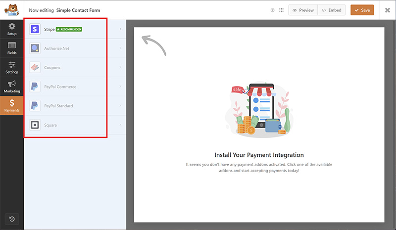 payment gateways wpforms