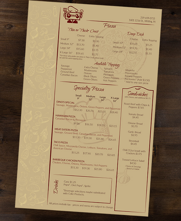 Graphic Design Services Menu Example