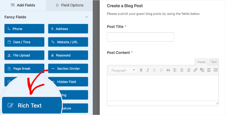 wpforms add rich text field