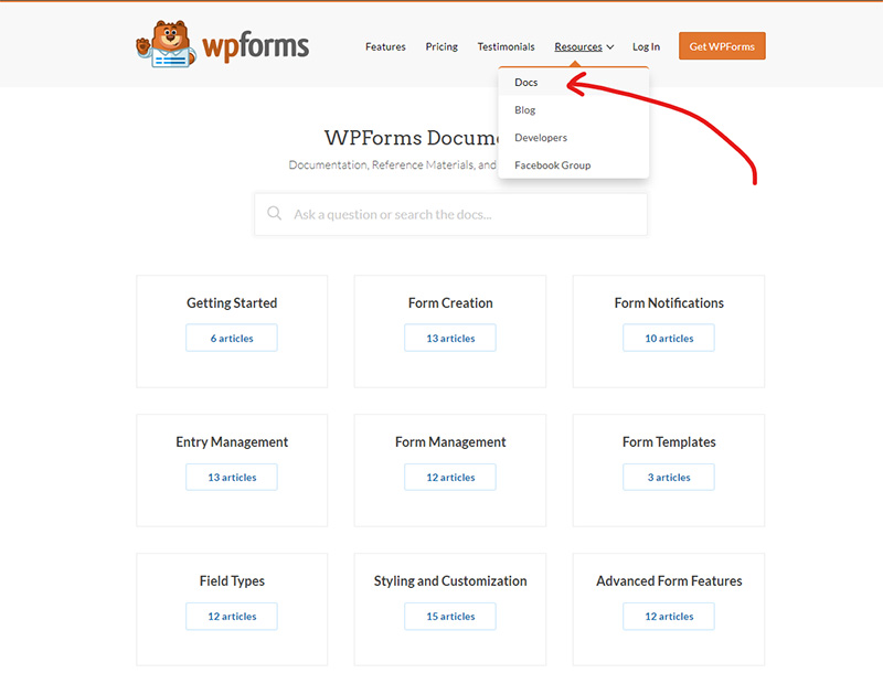 wpforms documentation page
